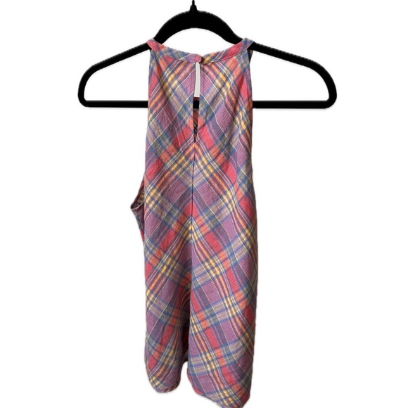 J.CREW Multicolor Plaid Print Tank Top Cotton Linen Colorful Halter Tank Size-XS - Picture 2 of 9